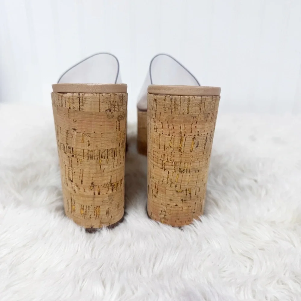 SCHUTZ‎ Dalle Clear Cork Platform Sandal Size 10.5 Chunky Heel Peep Toe Y2K